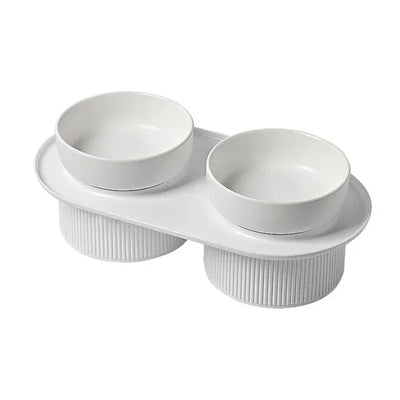 Ceramic Cat Dog Bowl Pet Puppy Feeder Drinker Elevated Raised Holder White Pink Bowls Double for Cats Dogsr